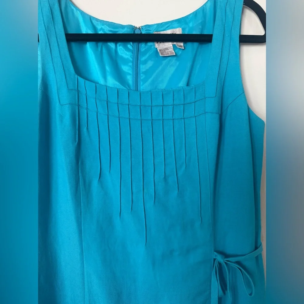Vintage 80s 90s Adriana Papell Turquoise Fitted Linen Side Tie Gorgeous Dress - Picture 6 of 15